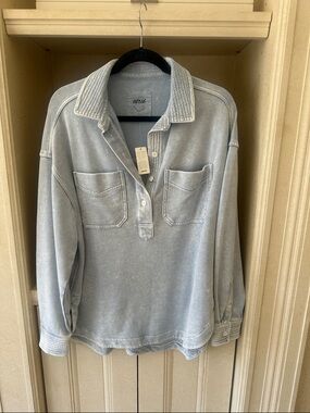 AERIE 3 BUTTON PULLOVER SWEATSHIRT IN VINTAGE LIGHT BLUE SIZE S WITH TAGS